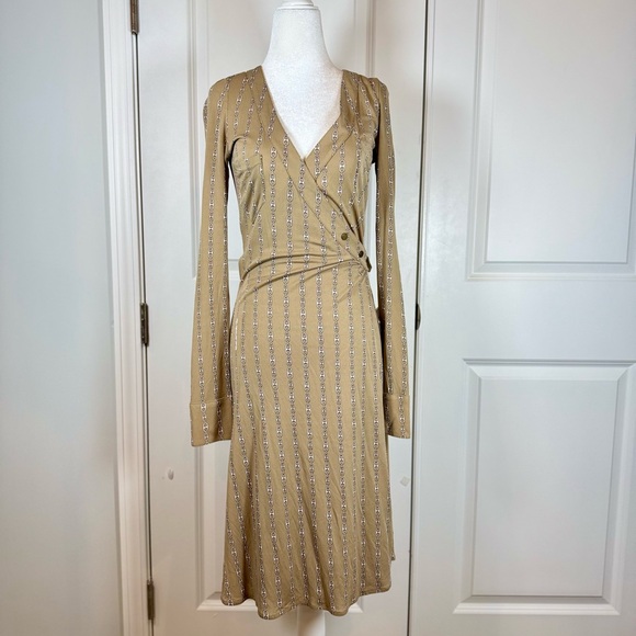 ATOS Lombardini Chain Print Wrap Dress Italy Silk Feel Designer Size 40 Small